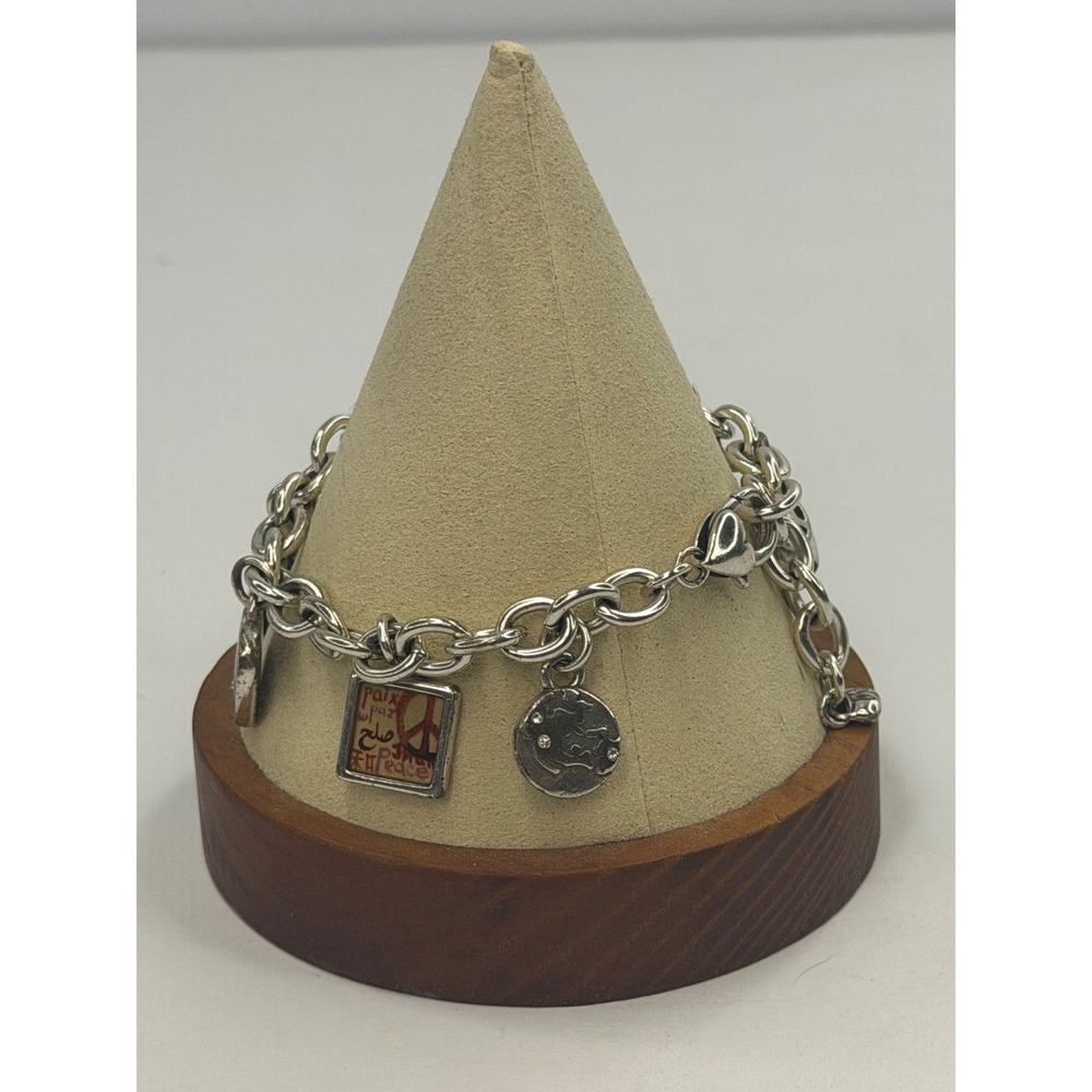 Brighton Silver Tone Love Peace Dove Heart Charm Bracelet Rolo Link Boho Hippie - Picture 4 of 7